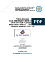 Primer Informe: Plan de Dirección de Proyecto "Construccion de Caleta de Pescadores Y Playa La Chimba " Empresa: Bsy Construcción