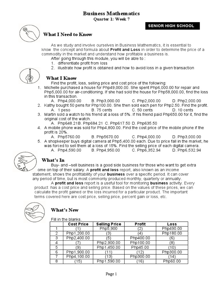 Profit and Loss in Business Mathematics | PDF | Business Economics ...