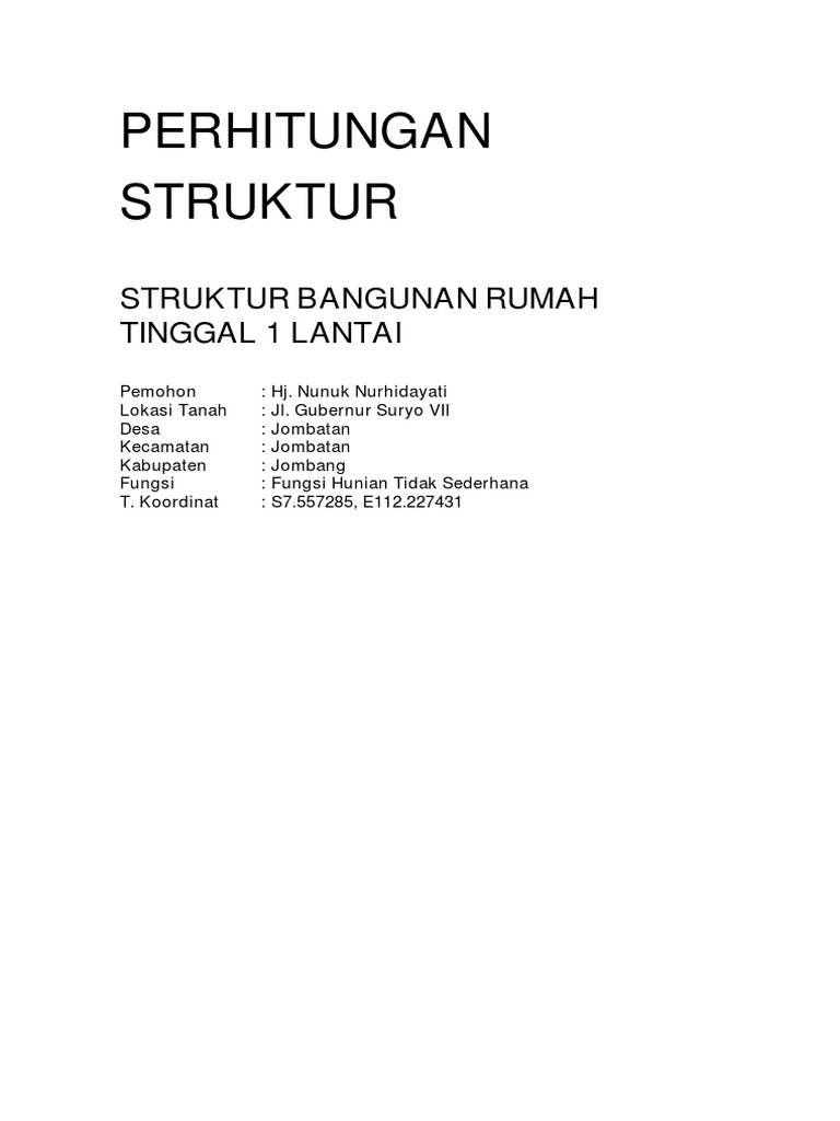 Laporan Struktur Rumah Tinggal 1 Lantai | PDF