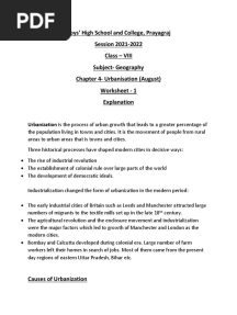 Class 8 - Urbanisation Explanation - Worksheet - 1