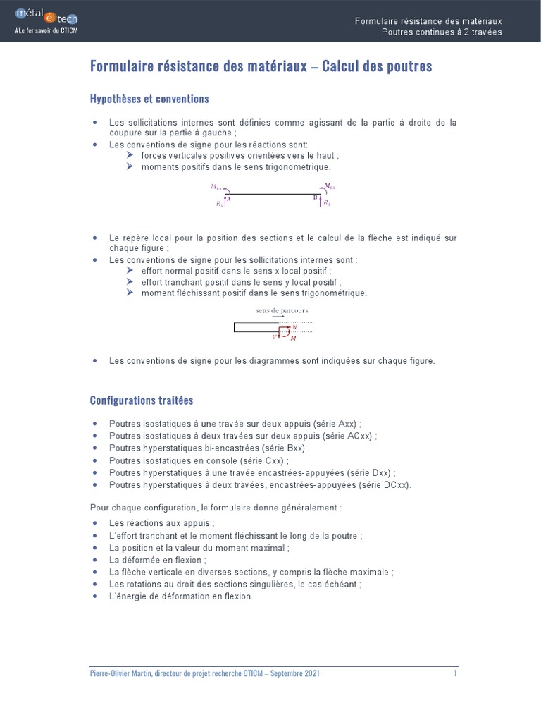 Formulaire RDM Poutres Continues 2travees PDF Flexion (matériau — free download