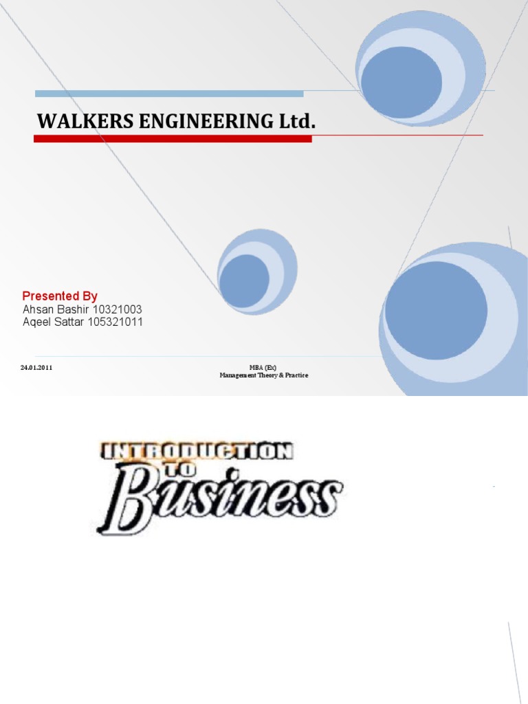 Walkers Engineering LTD. Presented by PDF Business Economies