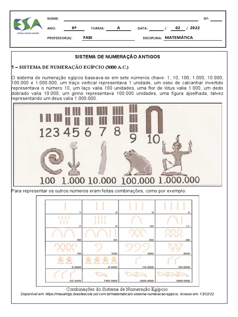 Números Egípcios | PDF | Notação | Matemática