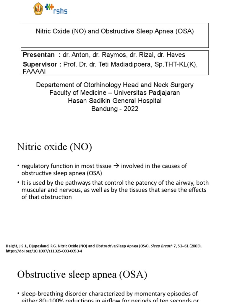Nitric Oxide Role in Obstructive Sleep Apnea PDF Sleep Apnea