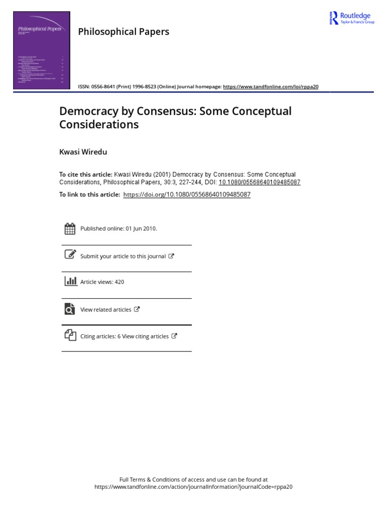 Democracy by Consensus Some Conceptual Considerations | PDF | Political ...