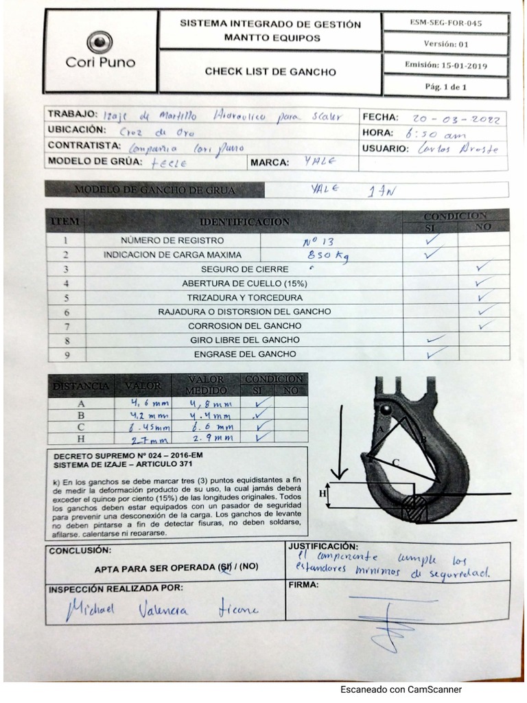 Inspeccion de Gancho 1 TN | PDF