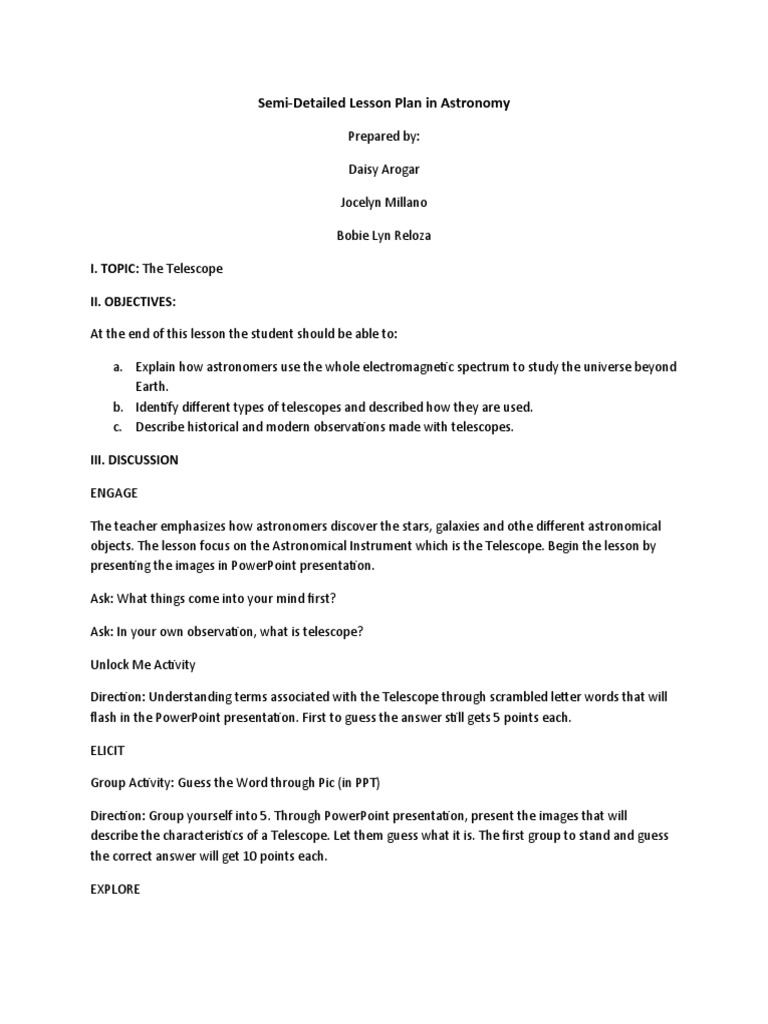 Astronomy Lesson Plan: The Telescope | PDF | Telescope | Astronomy