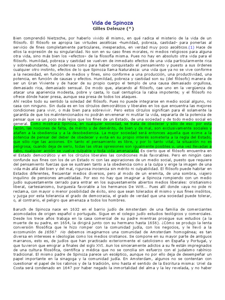 Vida De Spinoza Gilles Deleuze 