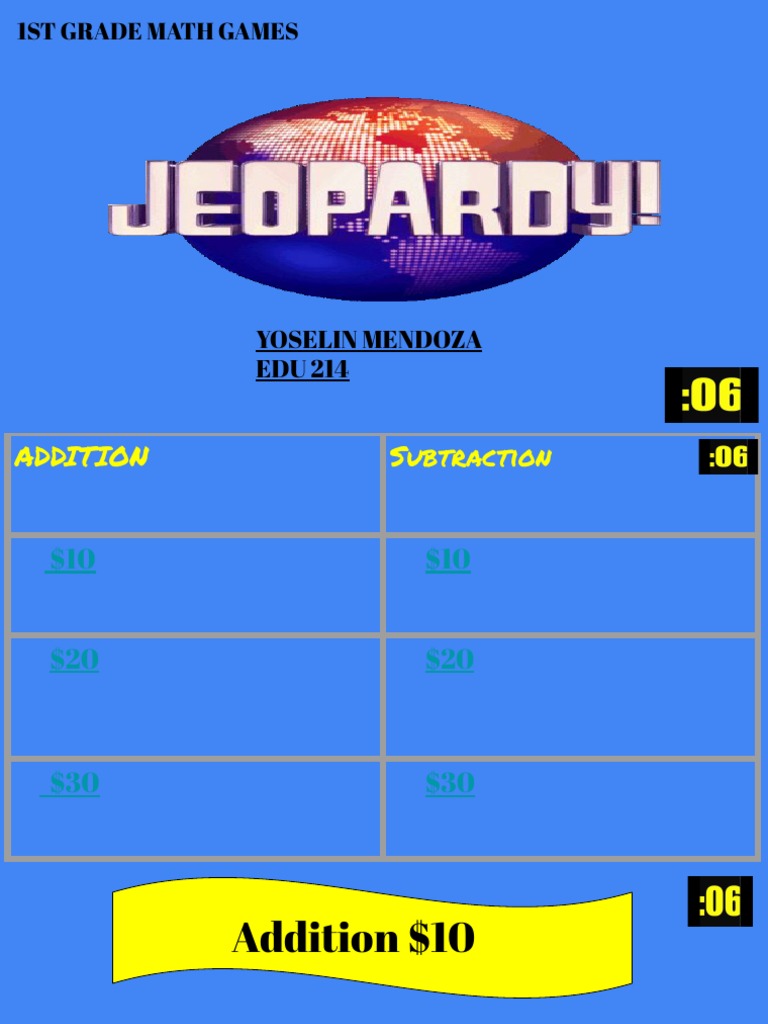1st Grade Jeopardy All Subjects