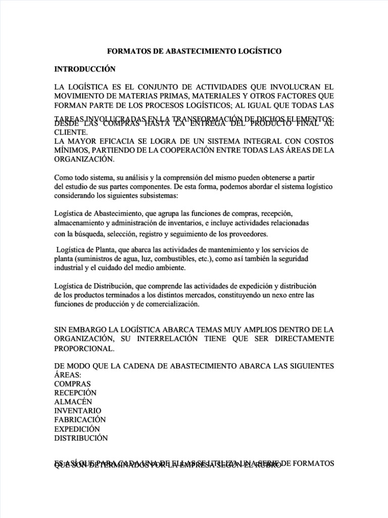 Formatos de Abastecimiento Logístico | PDF | Logística | Factura