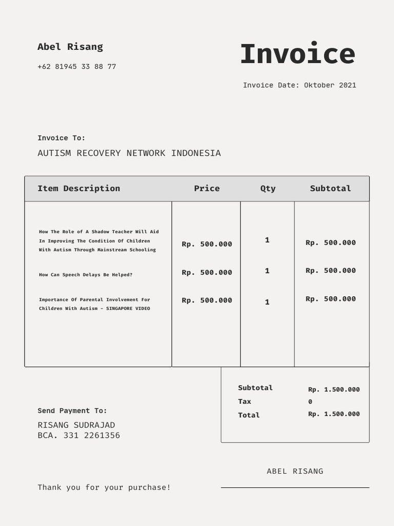 Invoice for Autism Support Services | PDF