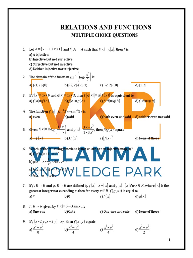 Relations & Functions Mcqs PDF