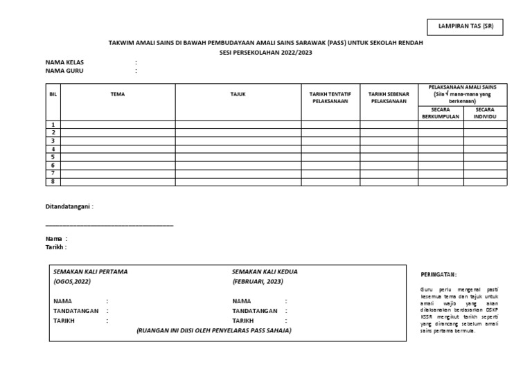 Takwim Amali Sains Di Bawah Pembudayaan Amali Sains Sarawak 2022-2023 | PDF