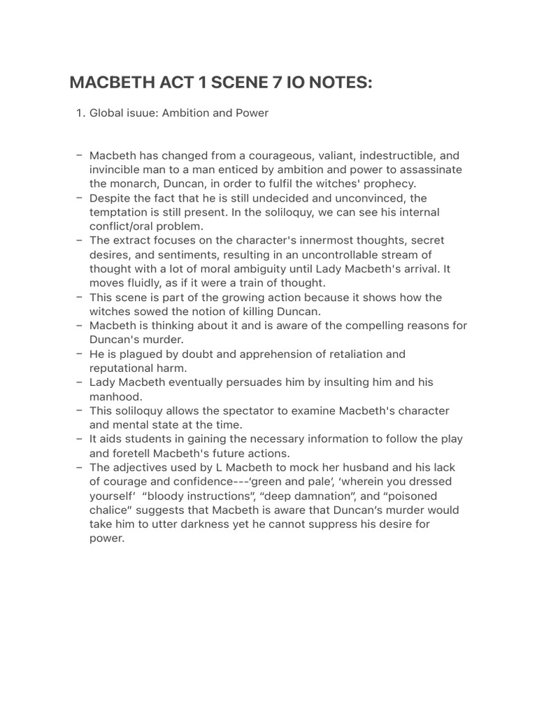 Macbeth Act 1 Scene 7 Io Notes | PDF | Mystery, Thriller & Crime ...