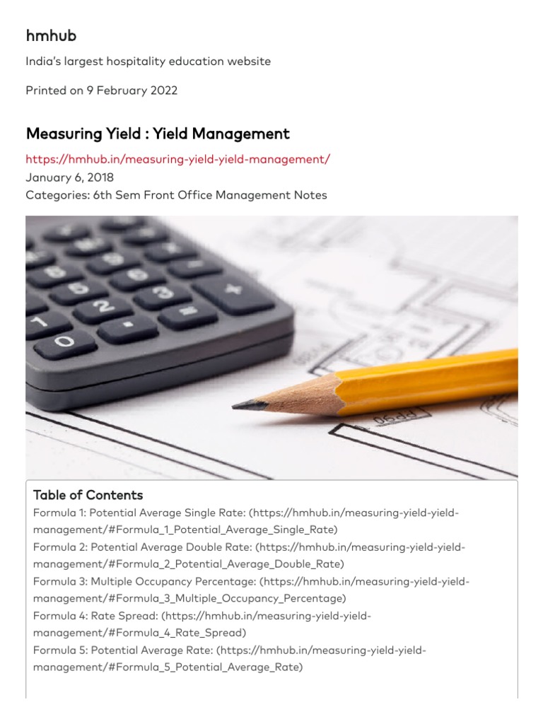 Measuring Yield - Yield Management - Hmhub - Perfect ? Hub For 120k ...