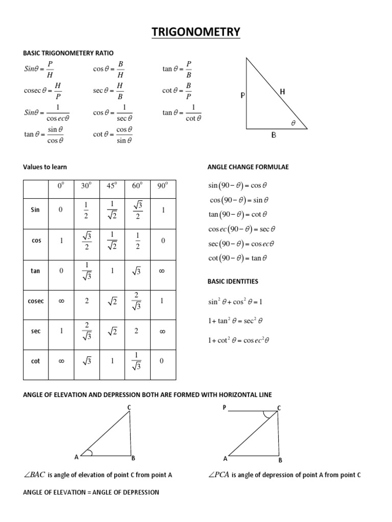 Trigonometry Basics and Triangle Properties | PDF | Triangle | Rectangle