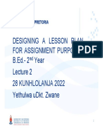 Designing A Lesson Plan For Assignment Purposes B.Ed.-2 Year 28 Kunhlolanja 2022 Yethulwa Udkt. Zwane