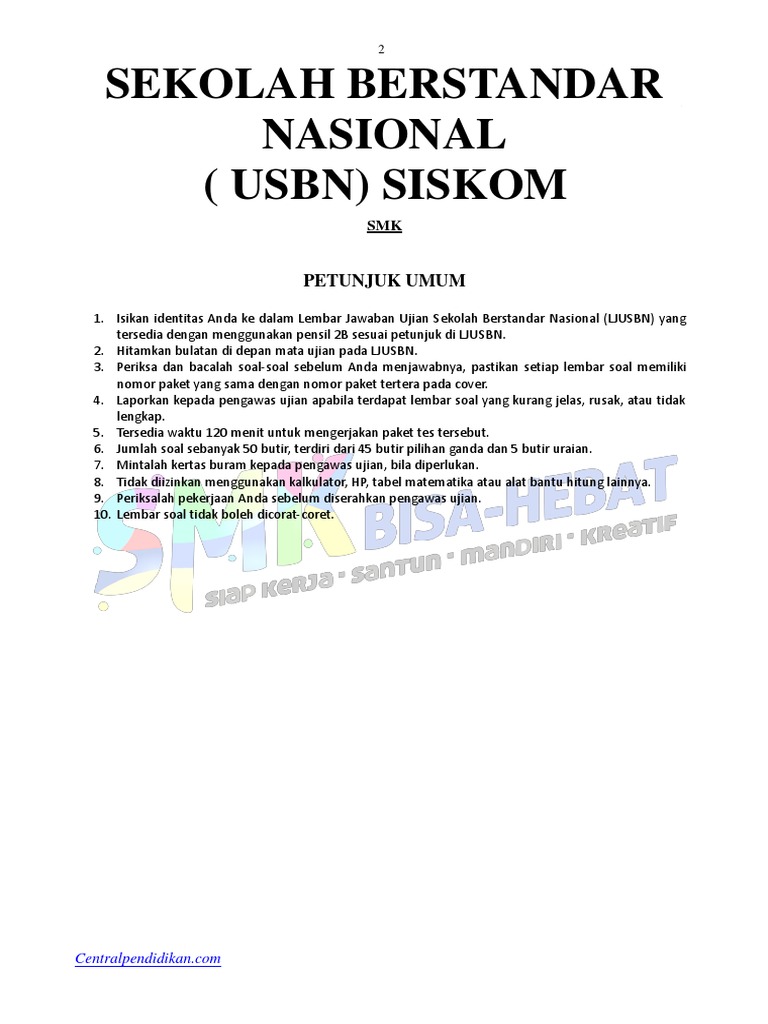 Petunjuk Ujian Sekolah Berstandar Nasional | PDF | Komputer