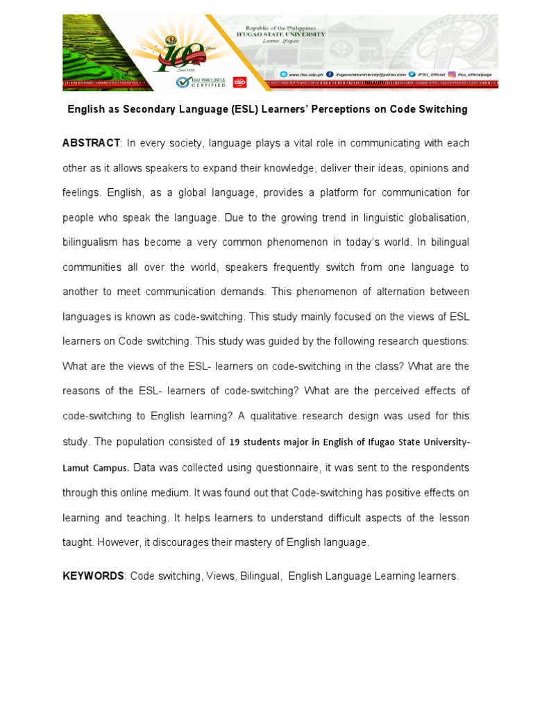 ESL Learners' Views on Code Switching | PDF | English As A Second Or ...