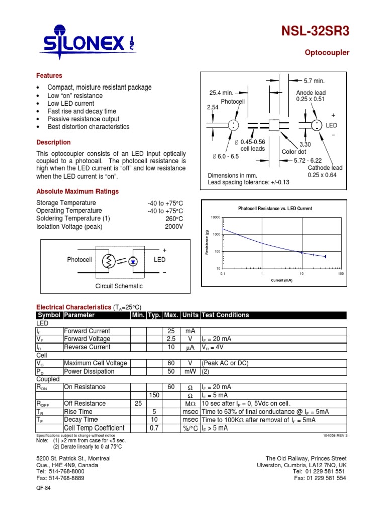 Silonex nsl-32sr3 | PDF | Electrical Resistance And Conductance ...