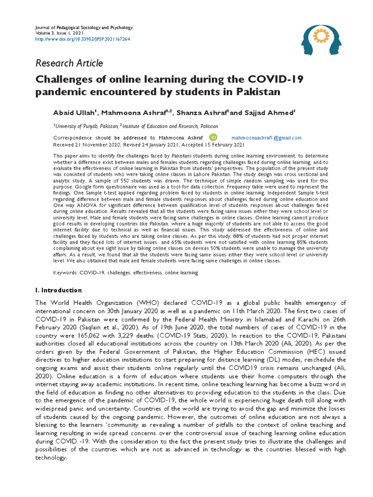 Online Learning Challenges in Pakistan | PDF | Survey Methodology ...