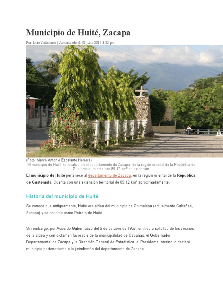 Municipio de Huité, Zacapa: Historia y Clima | PDF | Política ...