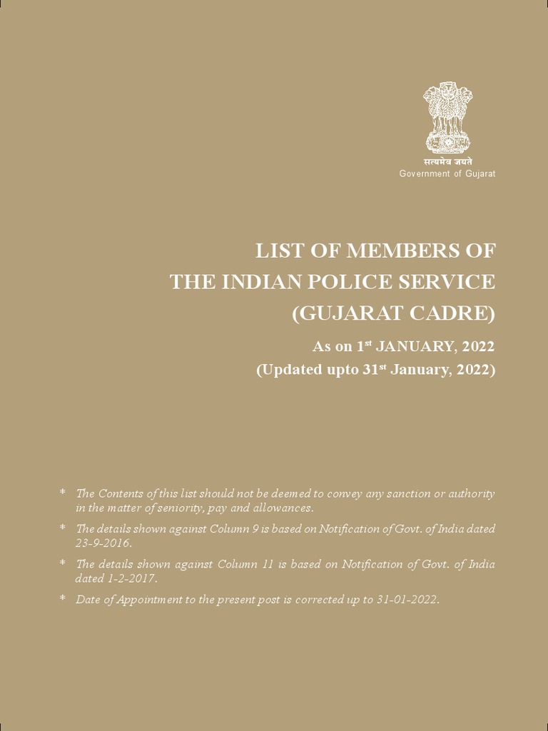 Gujarat IPS Officers List 2022 | PDF | Inspector | National Security