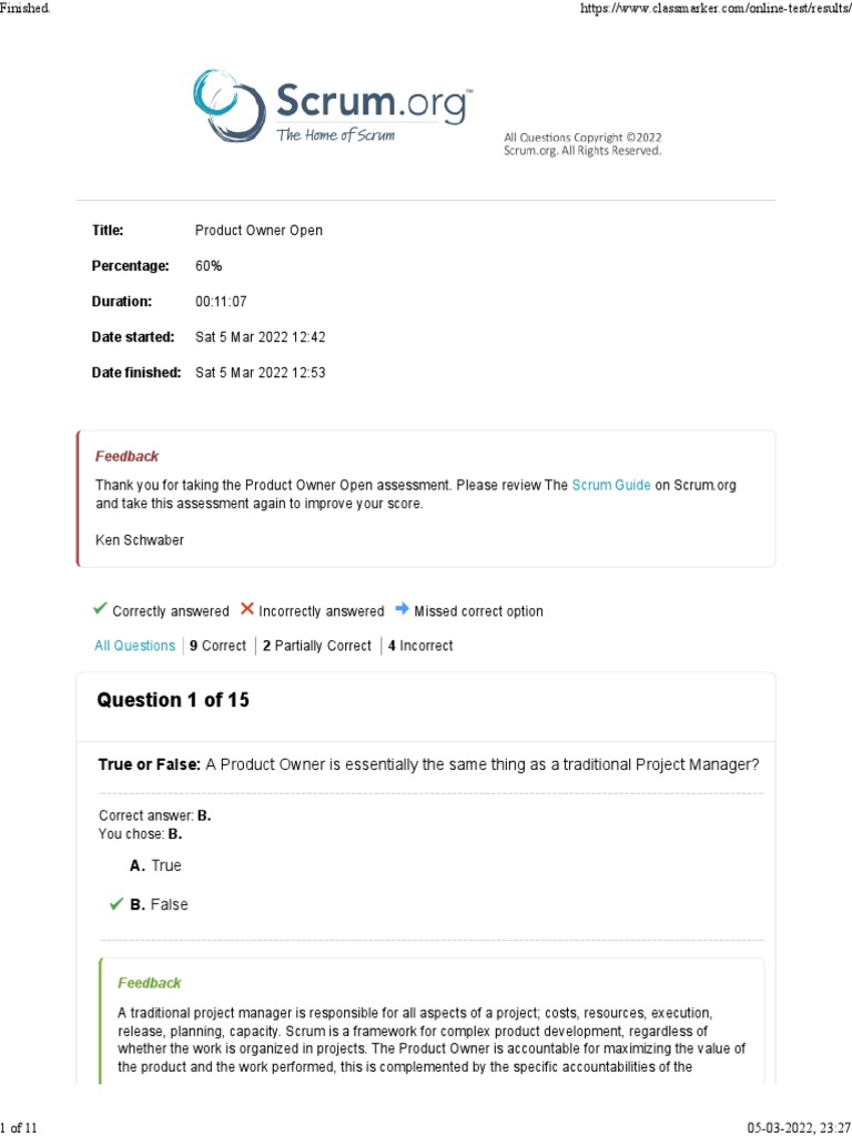 Mock Test 1 PDF Scrum (Software Development) Business