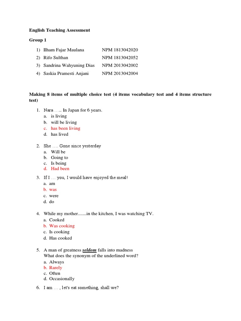 Group 1 - Task 3 (Making Items of Multiple Choice) | PDF