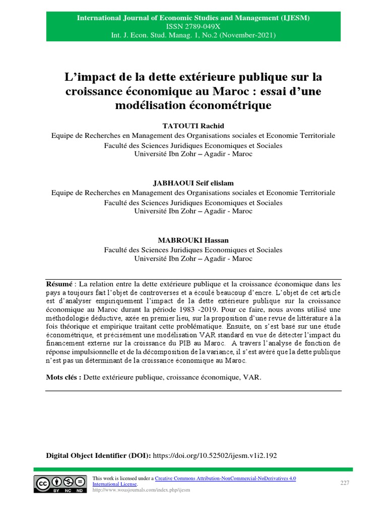 Impact de la Dette Extérieure sur la Croissance | PDF | Dette publique ...