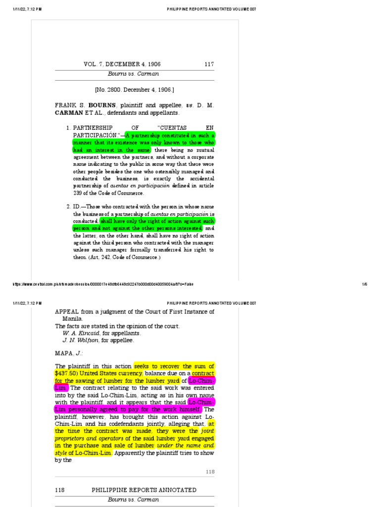 VOL. 7, DECEMBER 4, 1906 117 Bourns vs. Carman PDF Partnership