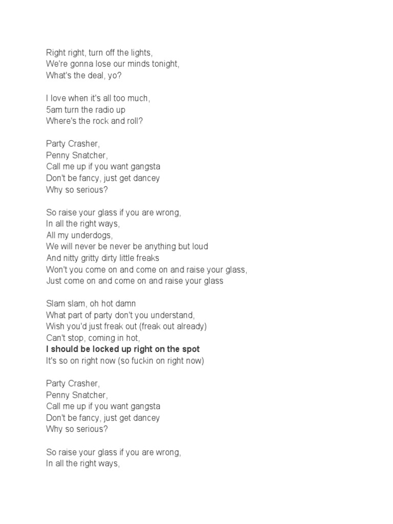Raise Your Glass Lyrics by P!nk | PDF