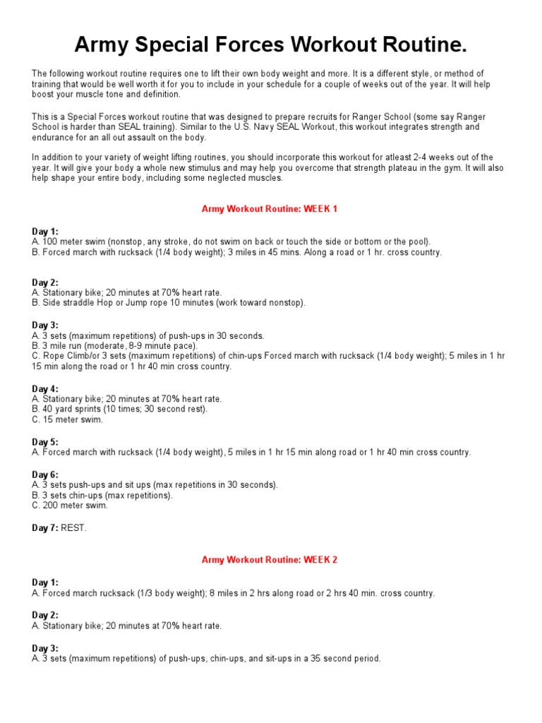 Army Special Forces Workout Routine PDF Heart Rate Weight Training
