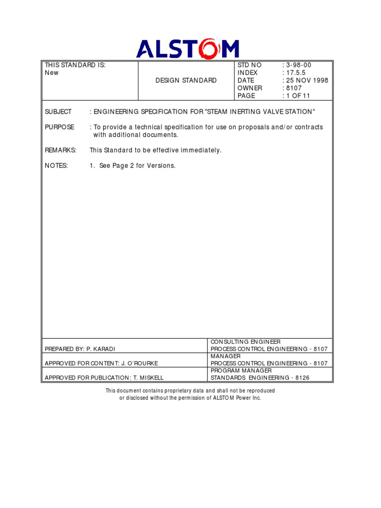 3-98-00 Spec. For Steam Inerting Valve Station | PDF | Valve ...