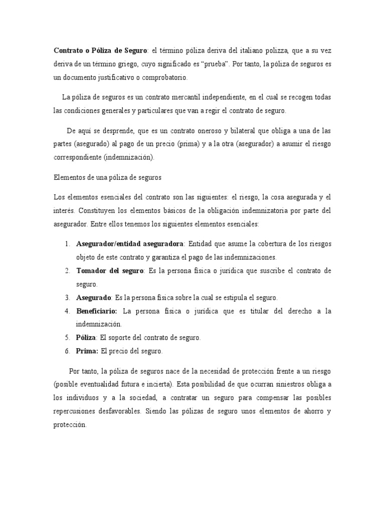 Contrato o Póliza de Seguro | PDF | Póliza de seguros | Reaseguro