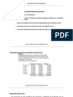 Análise de métodos para comparação de oportunidades de investimento