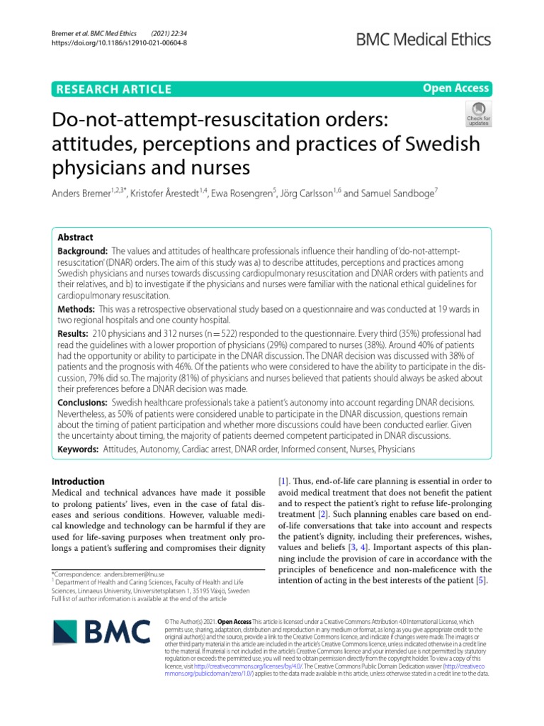 Bremer Et Al. 2021 DoNotAttemptResuscitation Orders Attitudes