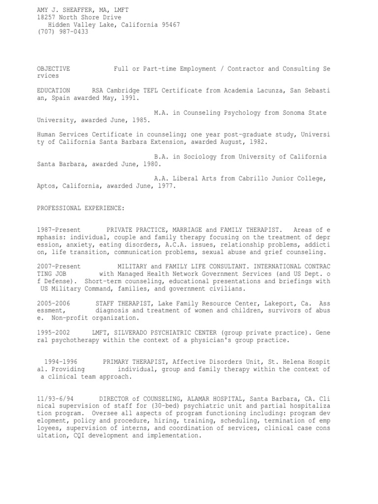 Marriage and Family Therapist Resume | PDF | Family Therapy | Psychotherapy