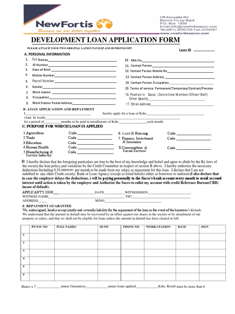 Newfortis: Development Loan Application Form | PDF | Loans | Credit