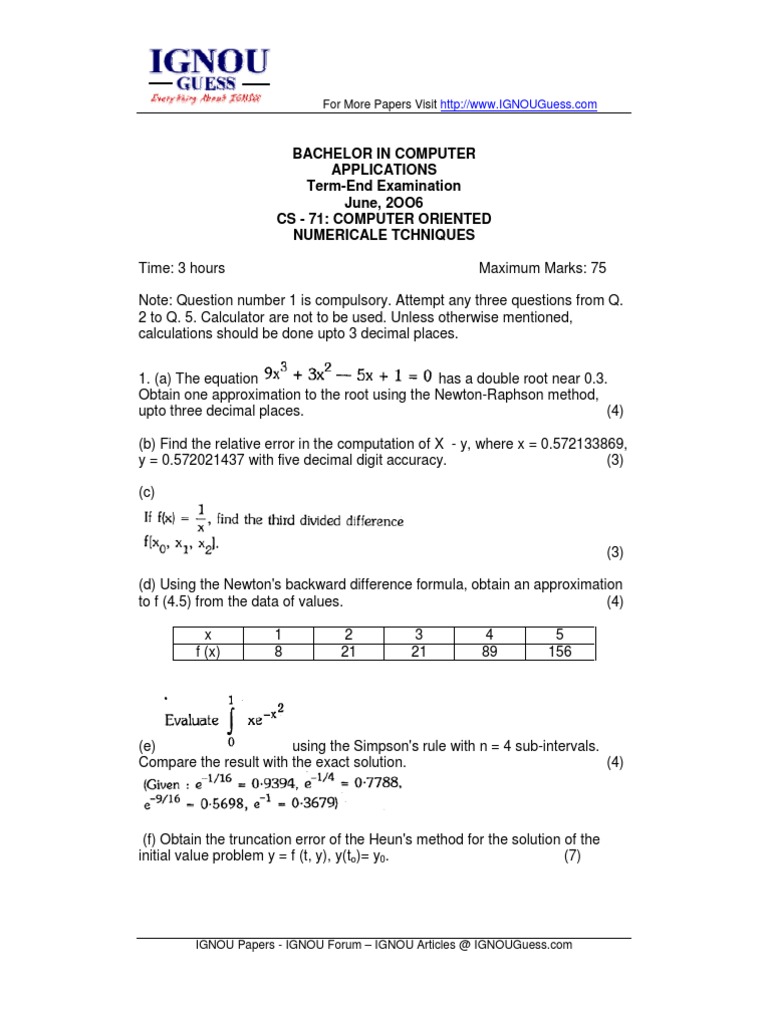CS-71 Numerical Techniques Exam Paper | PDF | Interpolation | Algorithms