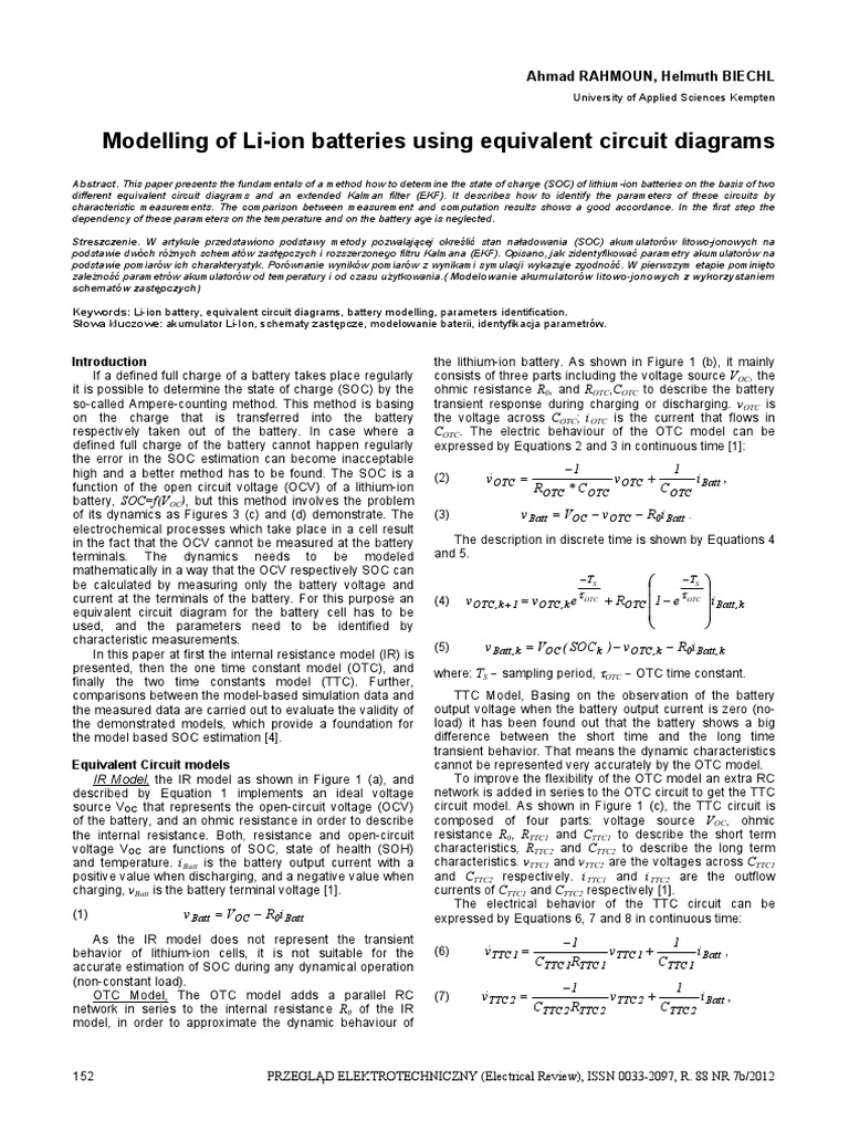 Modelling of Li-Ion Batteries Using Equivalent Circuit Diagrams | PDF ...
