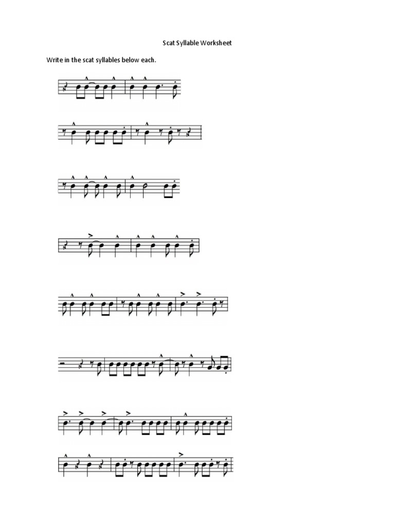 Scat Syllable Worksheet PDF