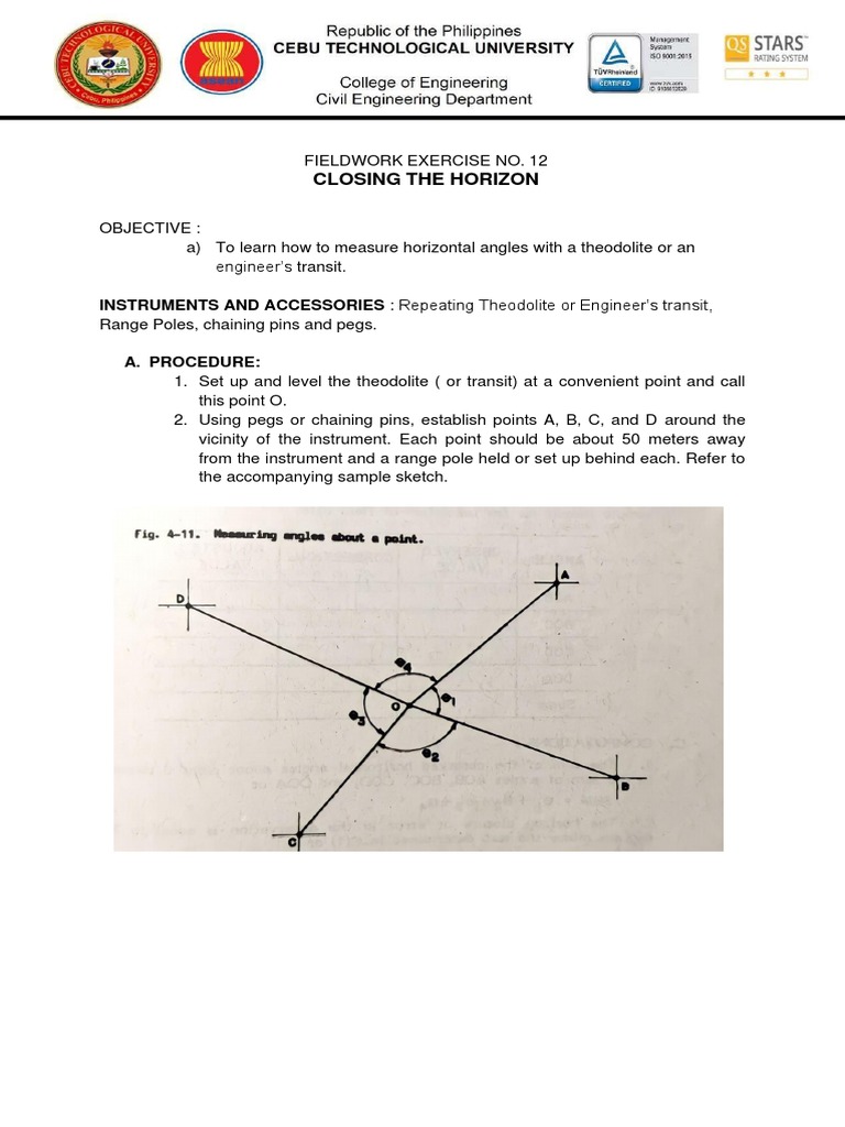 Fieldwork Exercise No. 12 | PDF | Metrology