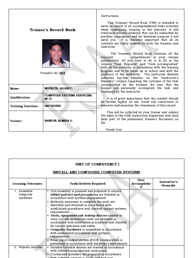 10.TRAINEESRECORDBOOKSAMPLE PDF Installation Programs