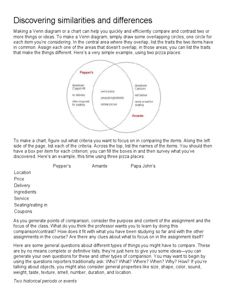 A document discussing cognitive aspects of similarities and differences