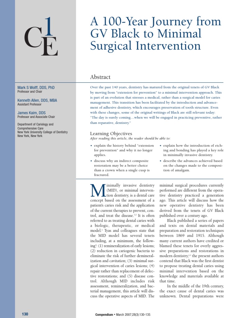A 100-Year Journey From GV Black To Minimal Surgical Intervention | PDF ...