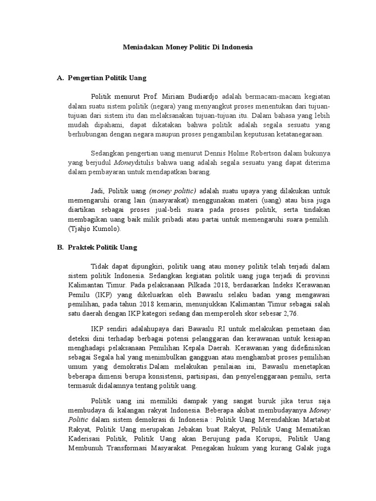 Politik Uang dalam Pemilu Daerah