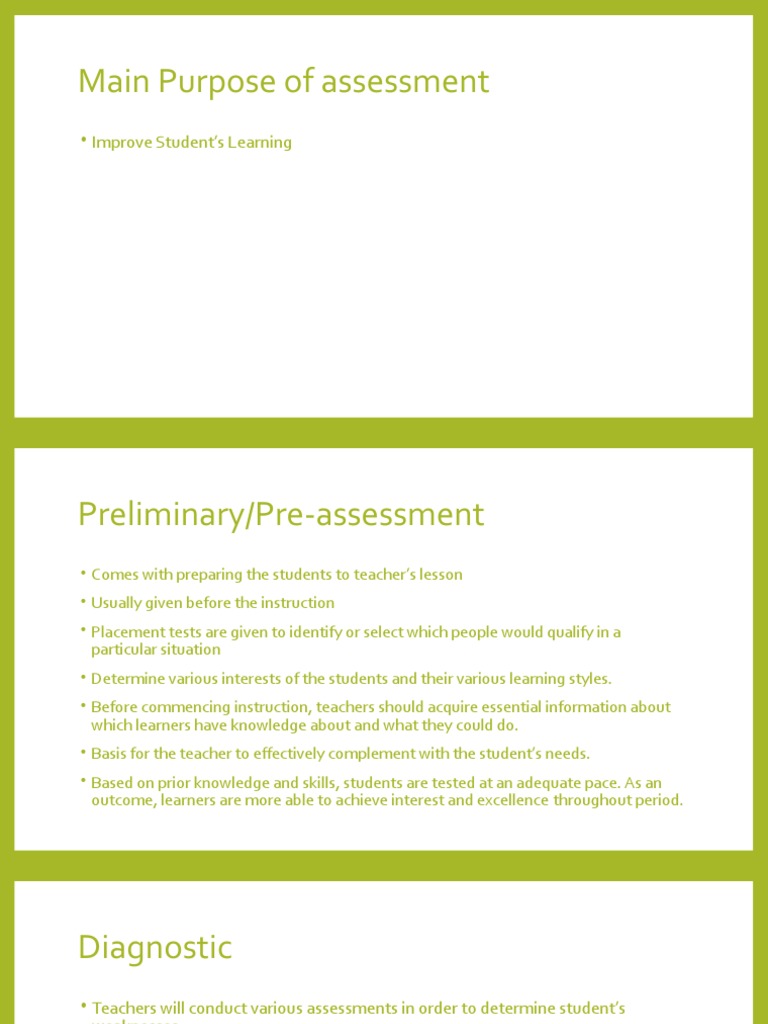WHAT IS THE PURPOSE OF ASSESSMENTS IN EDUCATION intelligence overview