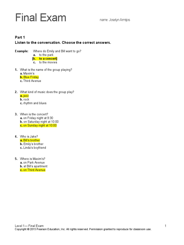 Top Notch 1 Asssessment Final Exam PDF