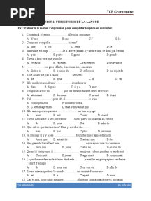 TCF Grammaire: Test 1: Structures de La Langue Ex1: Entourez Le Mot Ou L'expression Pour Compléter Les Phrases Suivantes